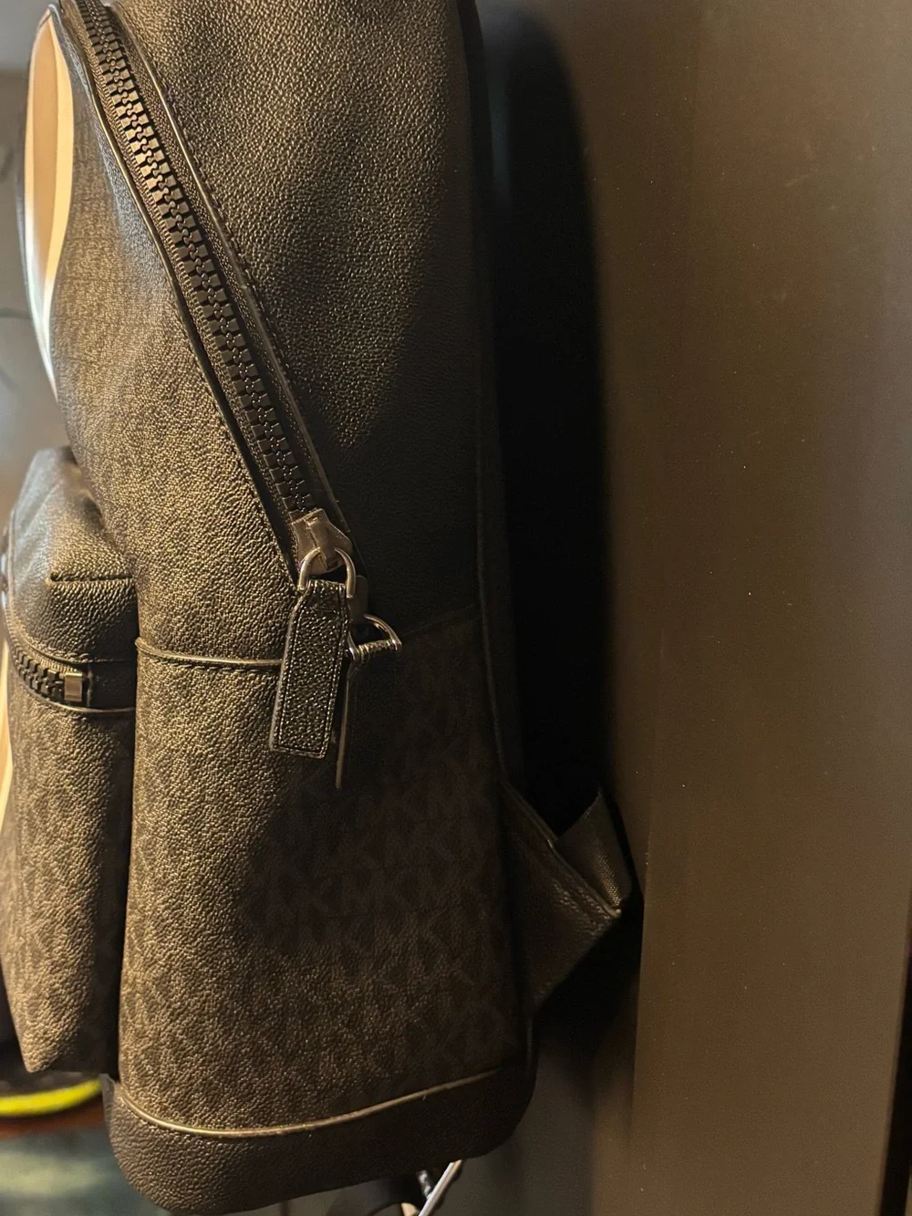Michael Kors Black Backpack with Cream and Tan Stripe